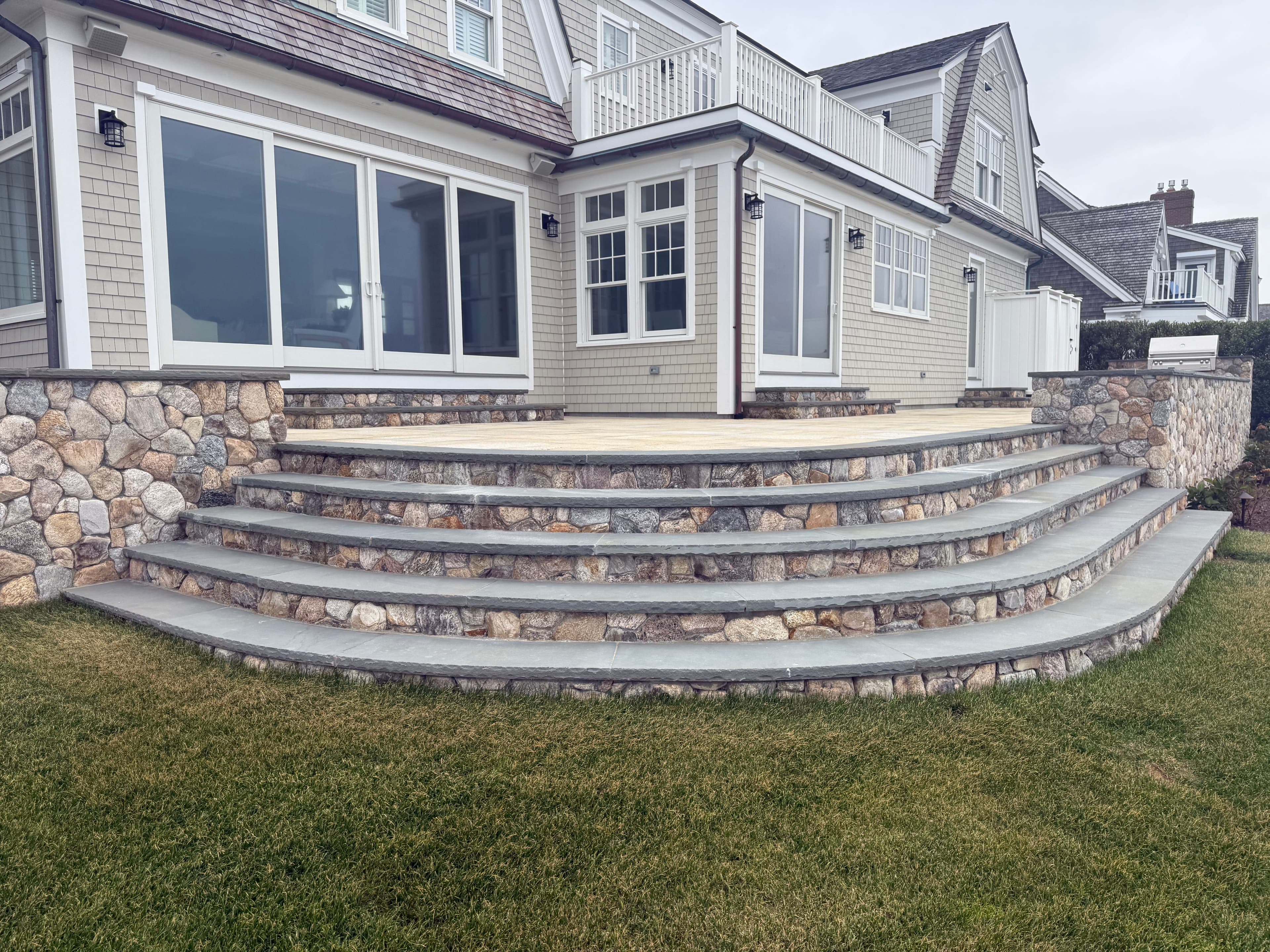 Project New England Stone Steps and Tiered Patio with Coastal Views in Dennis MA image