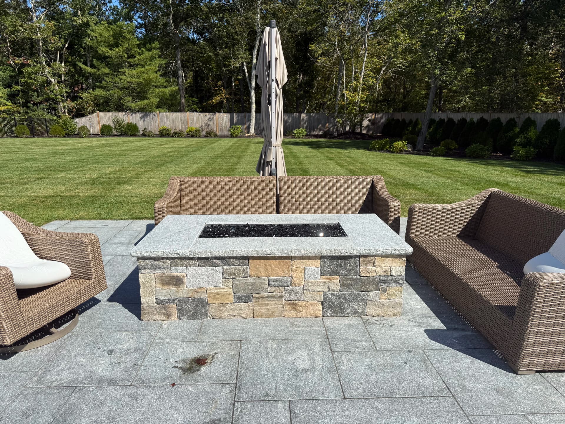Gas Fire Pit Build with Stone Veneer and Granite Top image