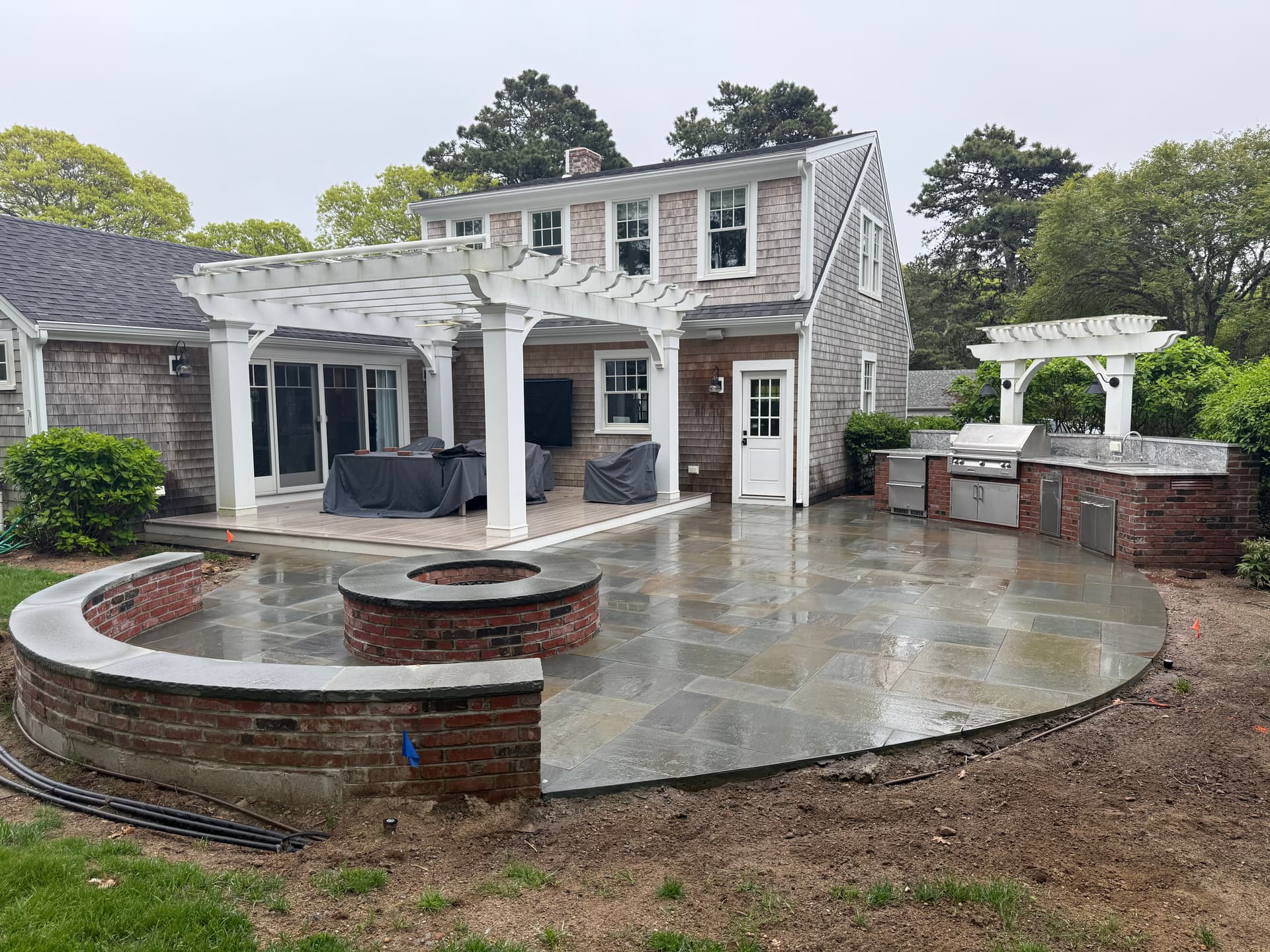 Gallery photos for Cape Cod Bluestone Patio with Fire Pit and Outdoor Kitchen: Image #1