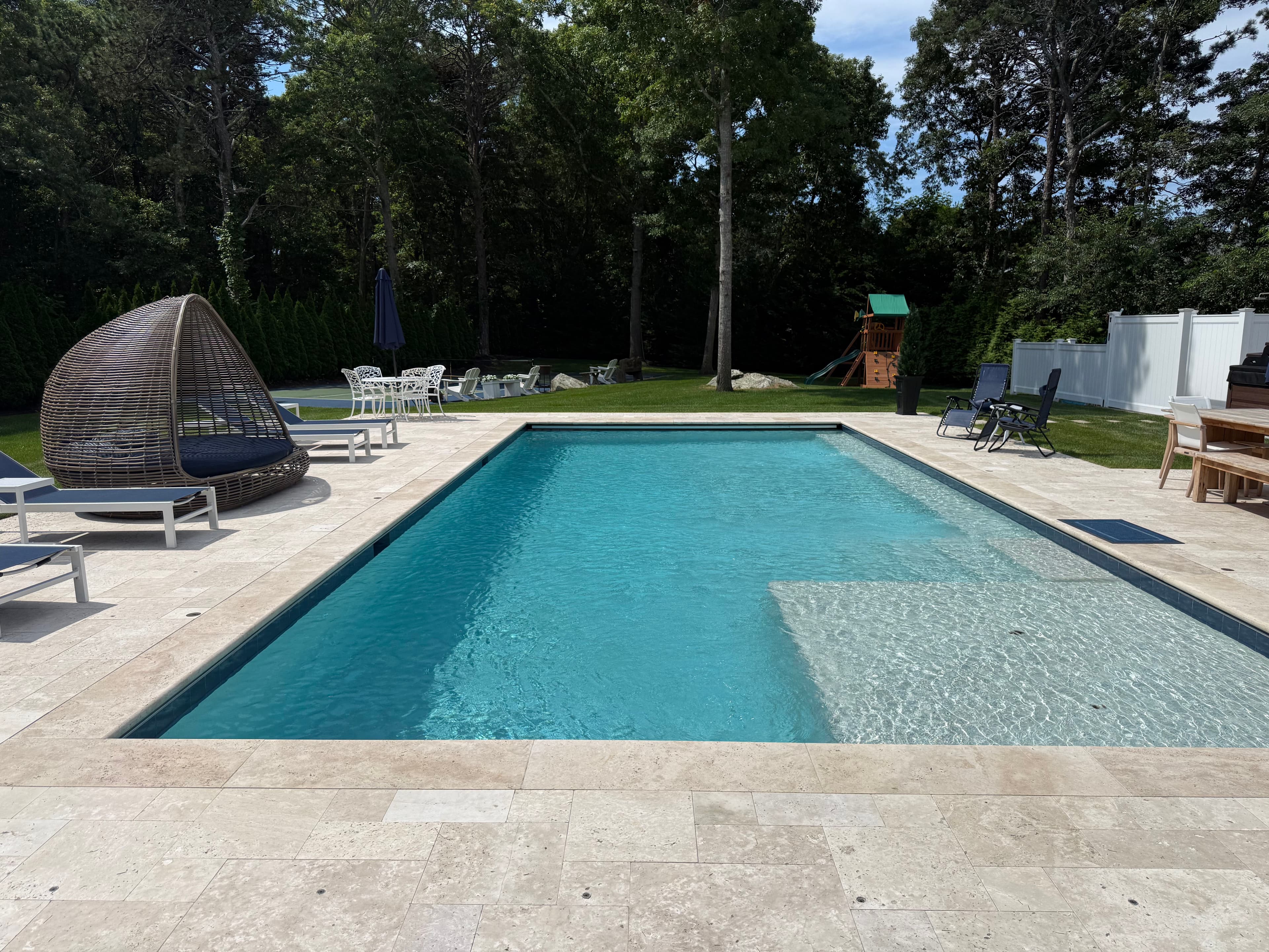 Project Travertine Pool Patio That Looks Good and Stays Cool Underfoot image
