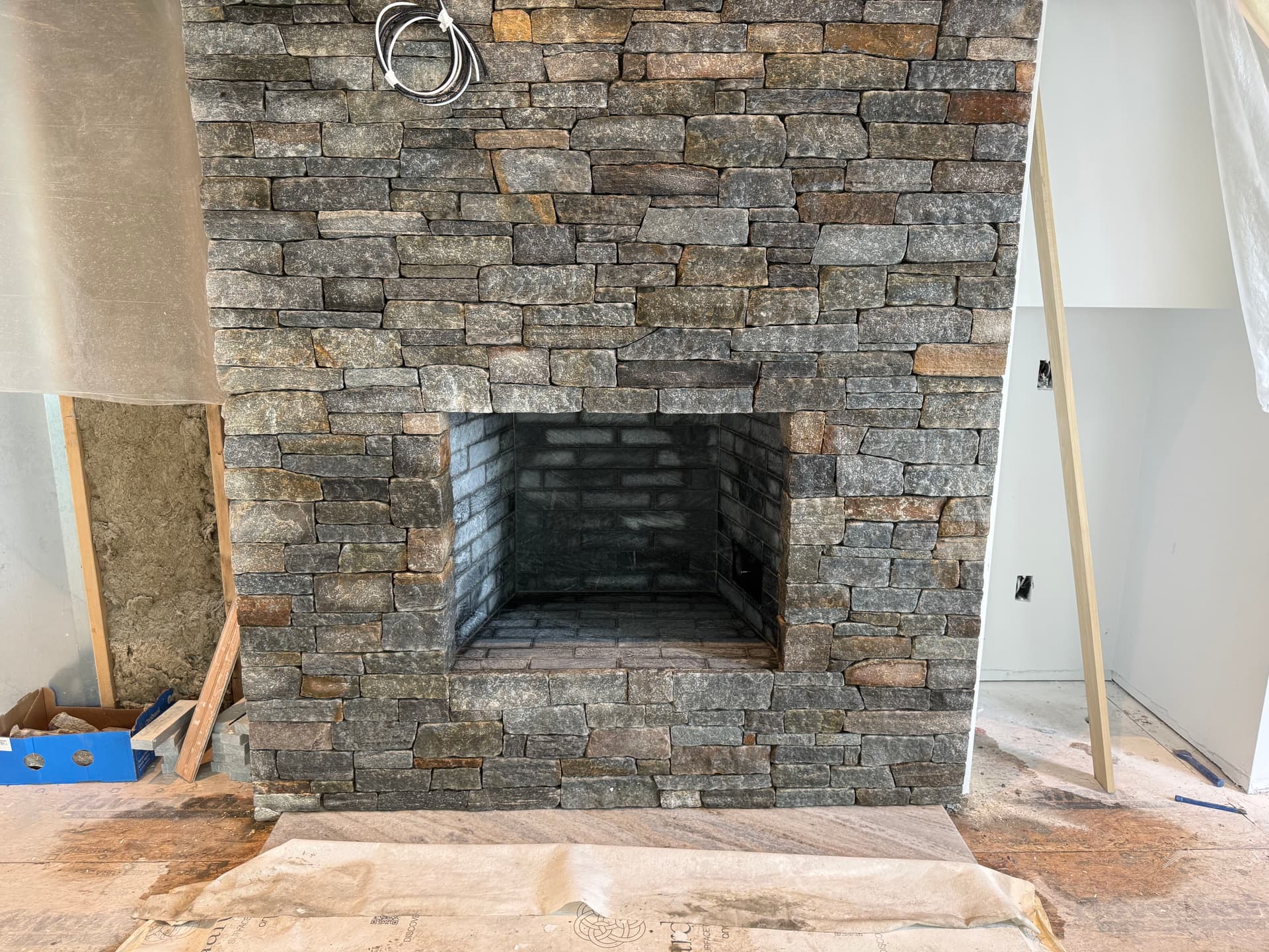 Boston Blend Stone Veneer Fireplace Taking Shape image