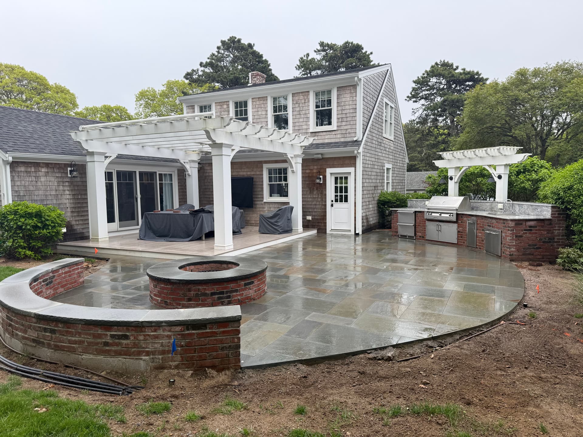 Gallery photos for Cape Cod Bluestone Patio with Fire Pit and Outdoor Kitchen: Image #3